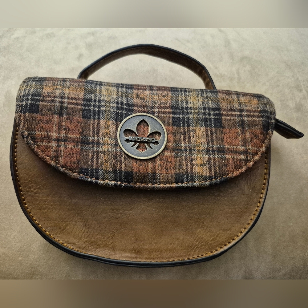 Reiker Brown Faux Leather & Plaid Handbag/ Clutch